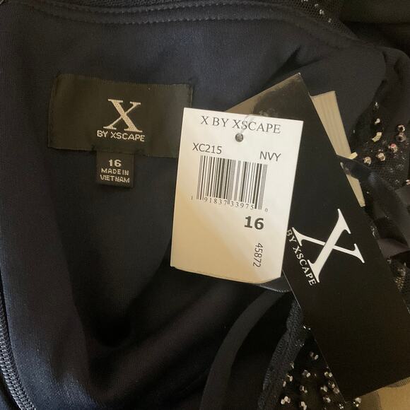 XSCAPE Off the Shoulder Beaded Long Chiffon Evening Gown Blue Size 16 Dress - Picture 9 of 12